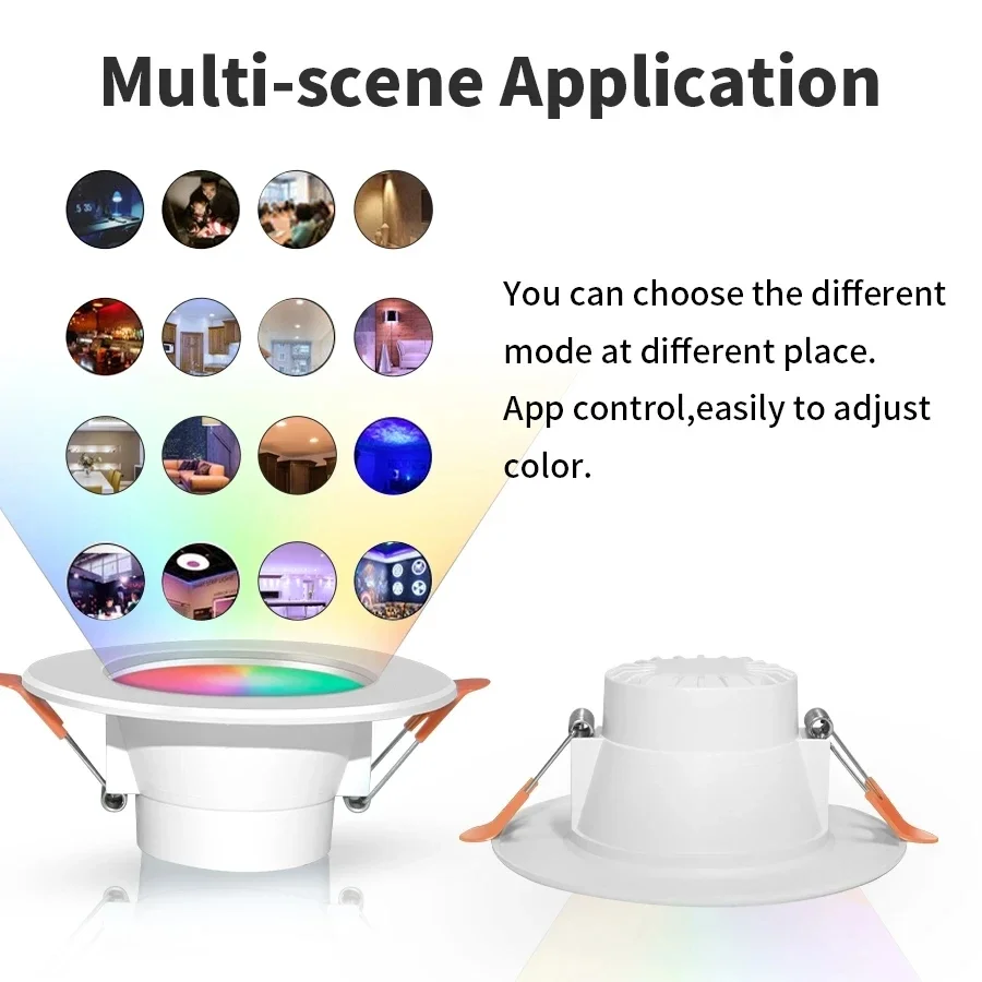 Tuya Bluetooth Smart LED Ceiling Light 10W 15W Indoor Recessed RGB Dimmable Light APP Control Multi-function Timer Lights