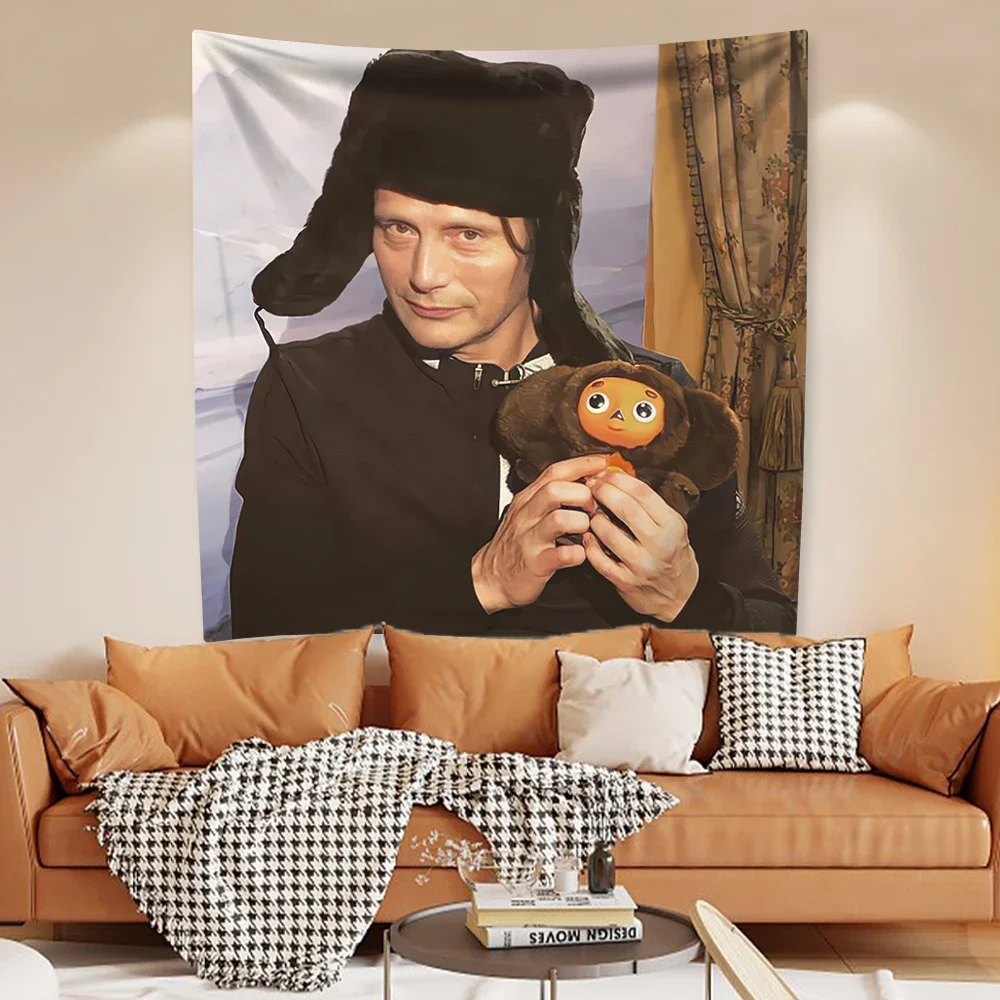 XxDeco Actor Mads Funny Meme Tapestry Mikkelsen Home Decoration Bedroom Dorm Background Cloth Wall Hanging Covering Friend Gifts