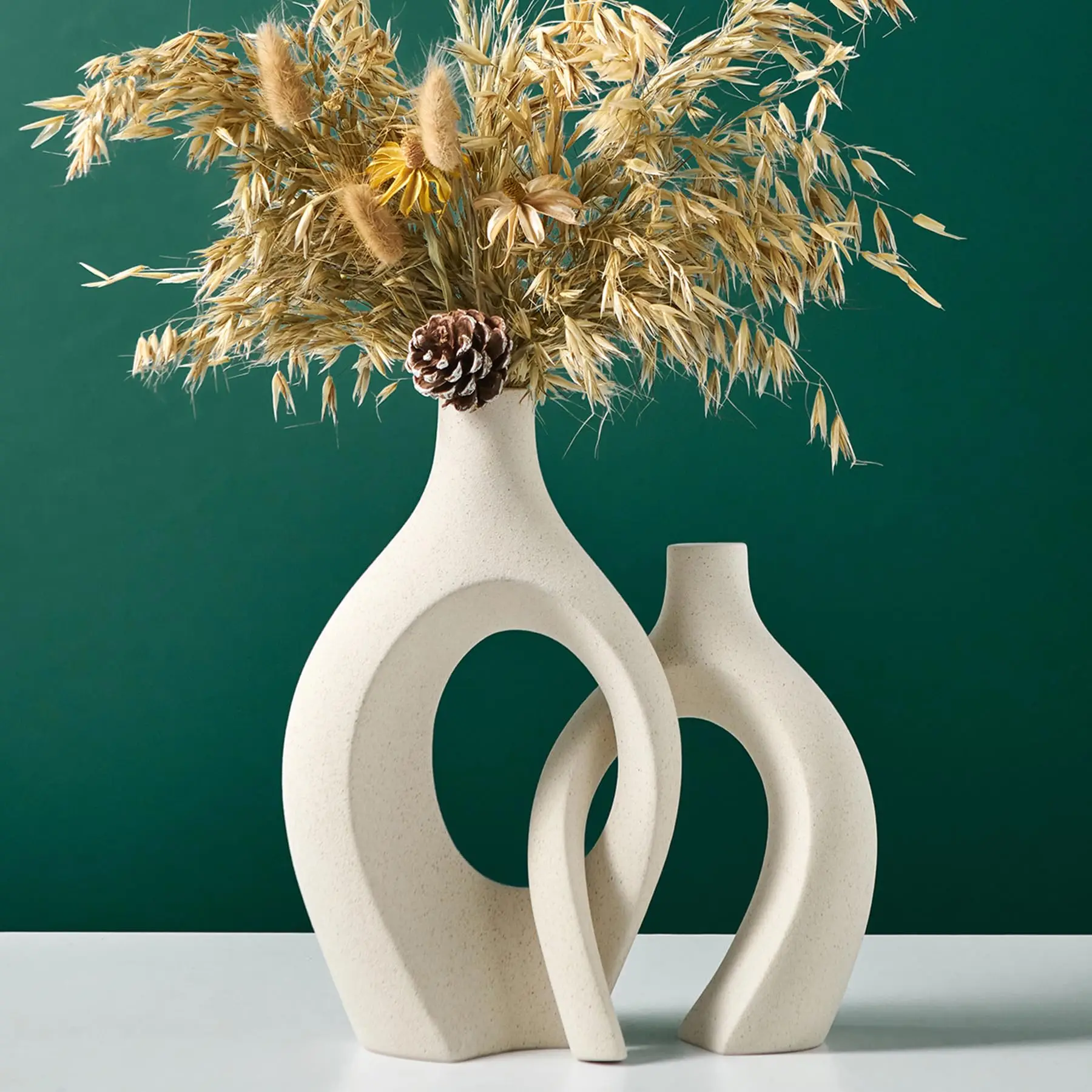 

28cm Interlock Hollow Ceramic Vase Set for Artificial Flowers Pampas Grass Modern Boho Minimalist Decor Aesthetic Table Console