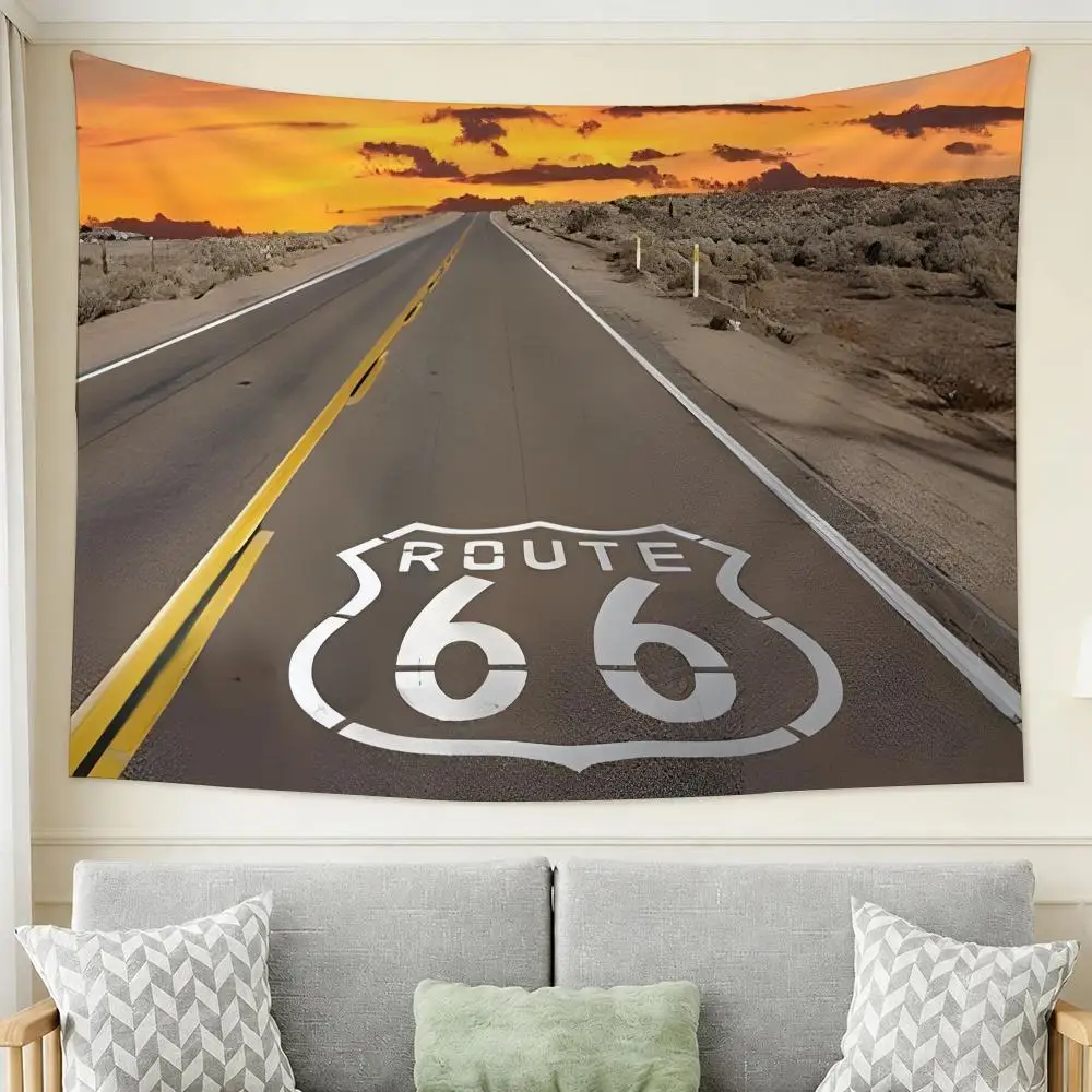 Logo R-Route 66 Tapestry Wall Hanging Tapestry Aesthetic Room Decor Banners for Bedroom Living Room Outdoor Party