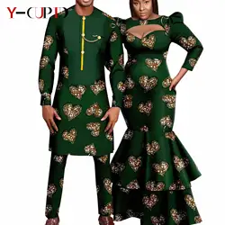 Robes longues à imprimé africain pour femmes et hommes, tenue assortie, ensembles haut et pantalon Dashiki, vêtements pour couples, vêtements de fête caftan, Y23C054