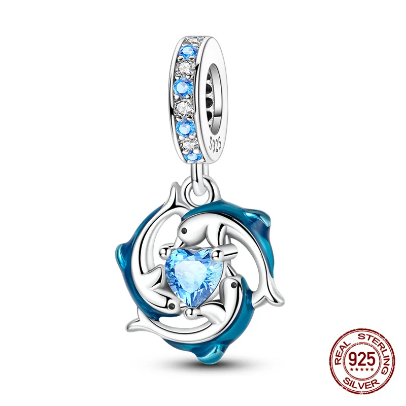 Charm-Anhänger aus 925er Silber mit blauem Ozean-Lebensmotiv, passend für 3-mm-Originalarmbänder, für Damen, DIY-Anhänger, luxuriöses Schmuckgeschenk, Sonderangebot