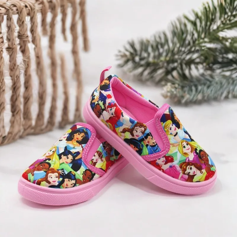 Sepatu Kanvas Kasual Anak Disney Sepatu Nyaman Merah Muda Anak Perempuan Siswa Anak-anak Putri Kartun Malas Ukuran 26-31