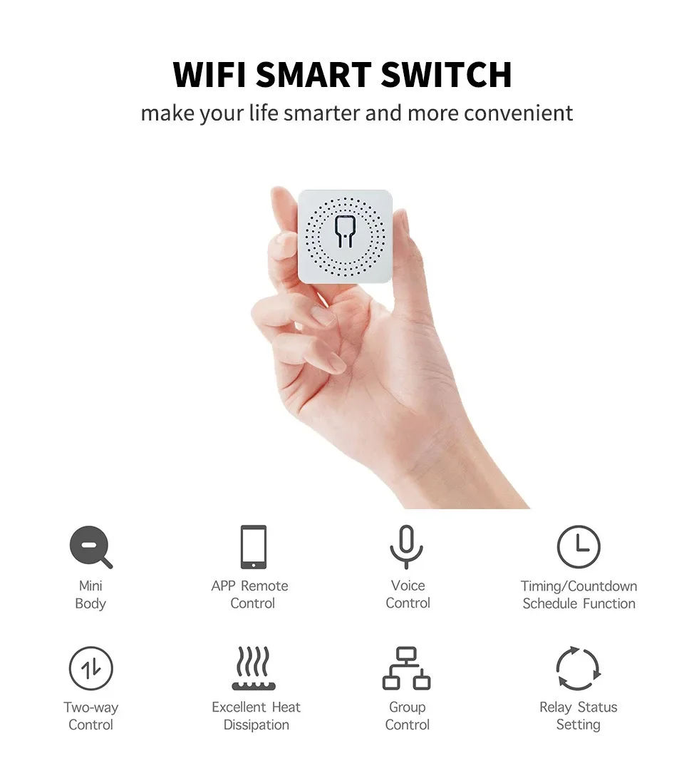 16A Mini interruptor inteligente Wifi DIY módulo de interruptores de luz Control de vía, módulo Universal de hogar inteligente funciona con Tuya Alexa Google Home