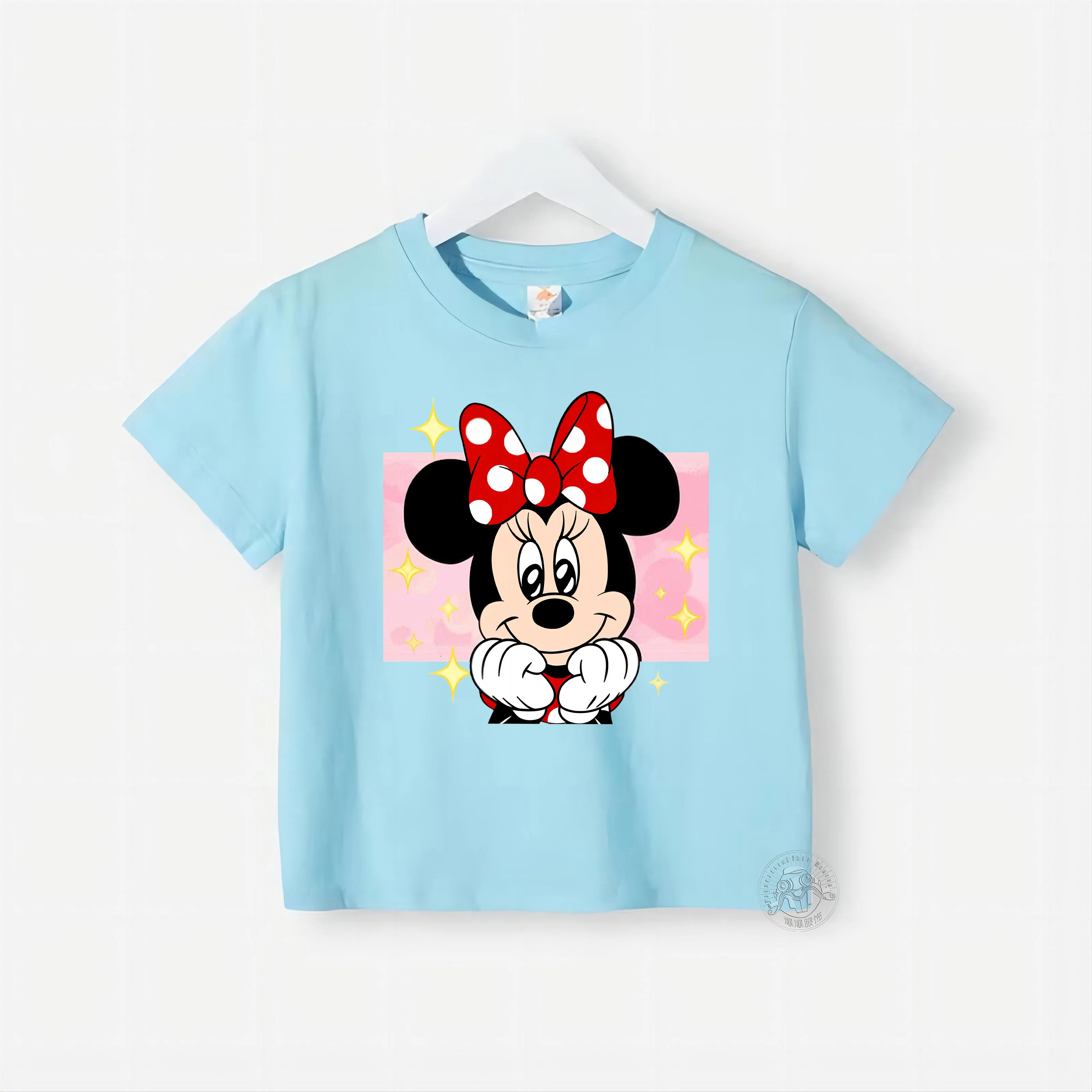 Kids Girls Red T-shirt Cartoon Minnie Mickey Print Kids Summer Girls Cotton Casual T-shirt Quick drying round neck short sleeve