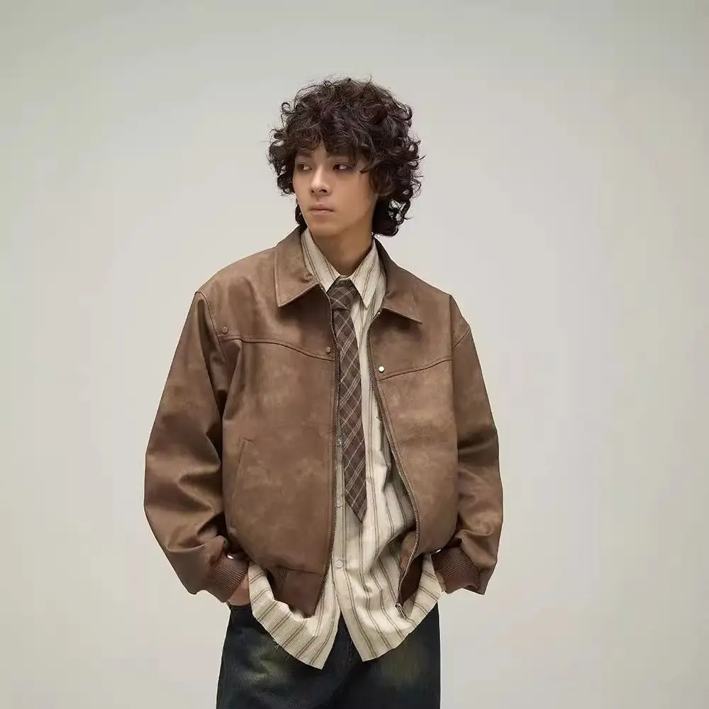 Fashion Loose Fit Men Jackets Thick Solid Color Turn Down Collar Jacket Windproof Long Sleeves Flight Jacket Daily Commute