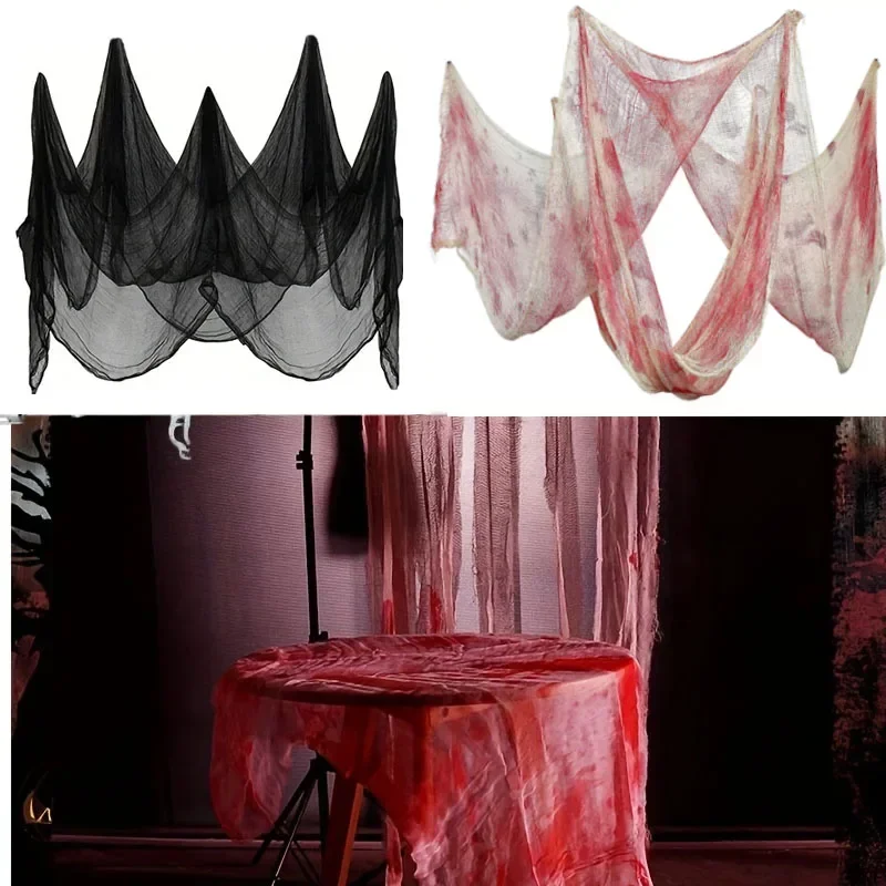 

2024 Halloween decoration creepy cloth horror party scene props horror house window table door net black and white gauze cloth