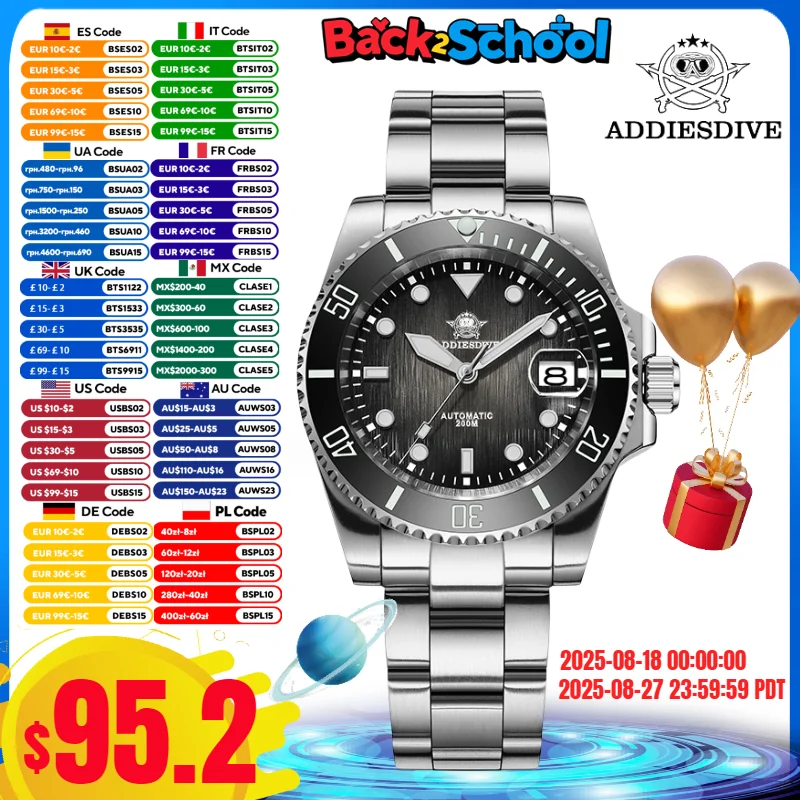 

ADDIESDIVE Men's Watch 200M Waterproof BGW9 Super Luminous Sapphire Glass Reloj Hombre Japan NH35A Automatic Mechanical Watches