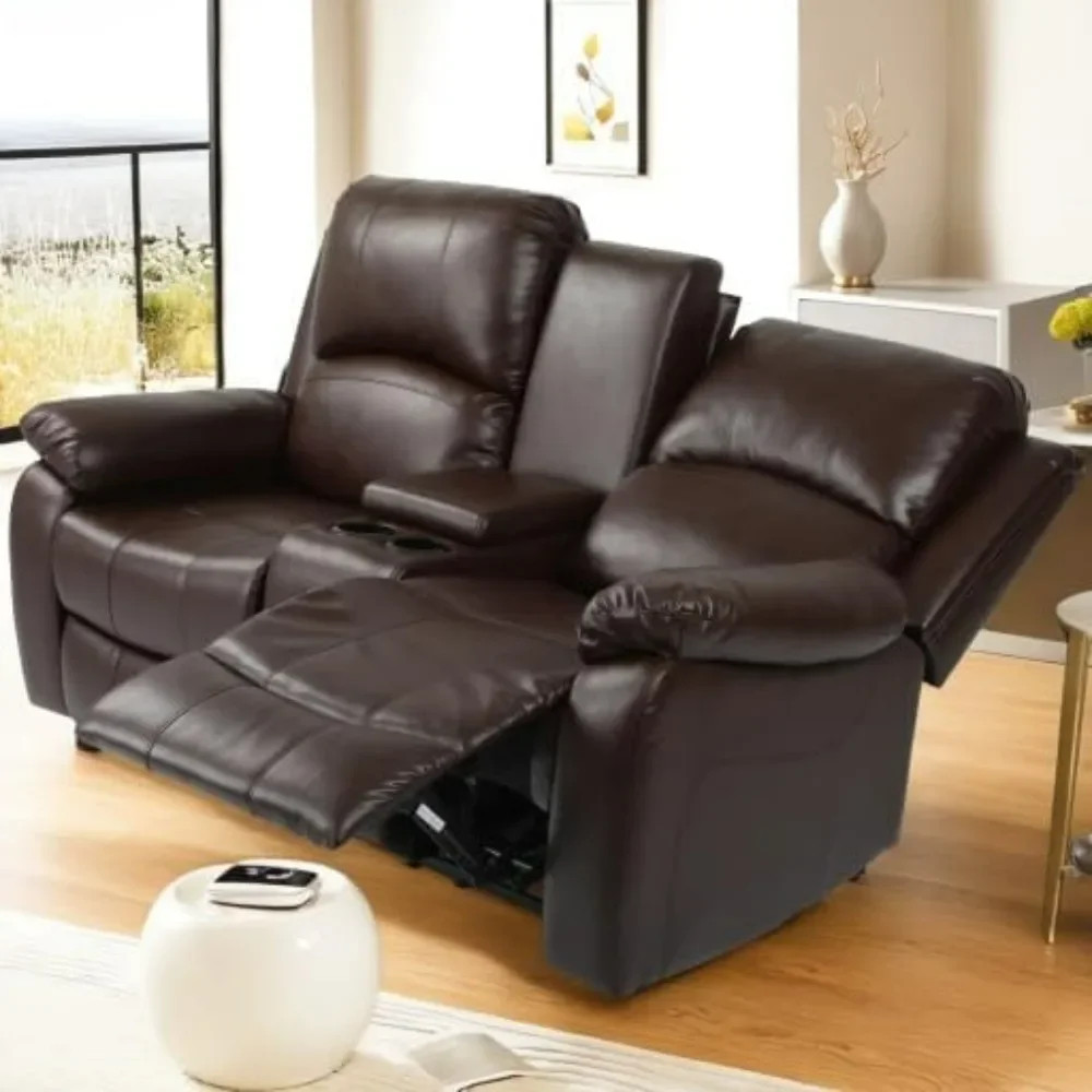 

RV Loveseat Recliner, Manual Double Recliner,with Storage Console,2 Seater Home Theater Seating with Cup Holders and Side Pocket