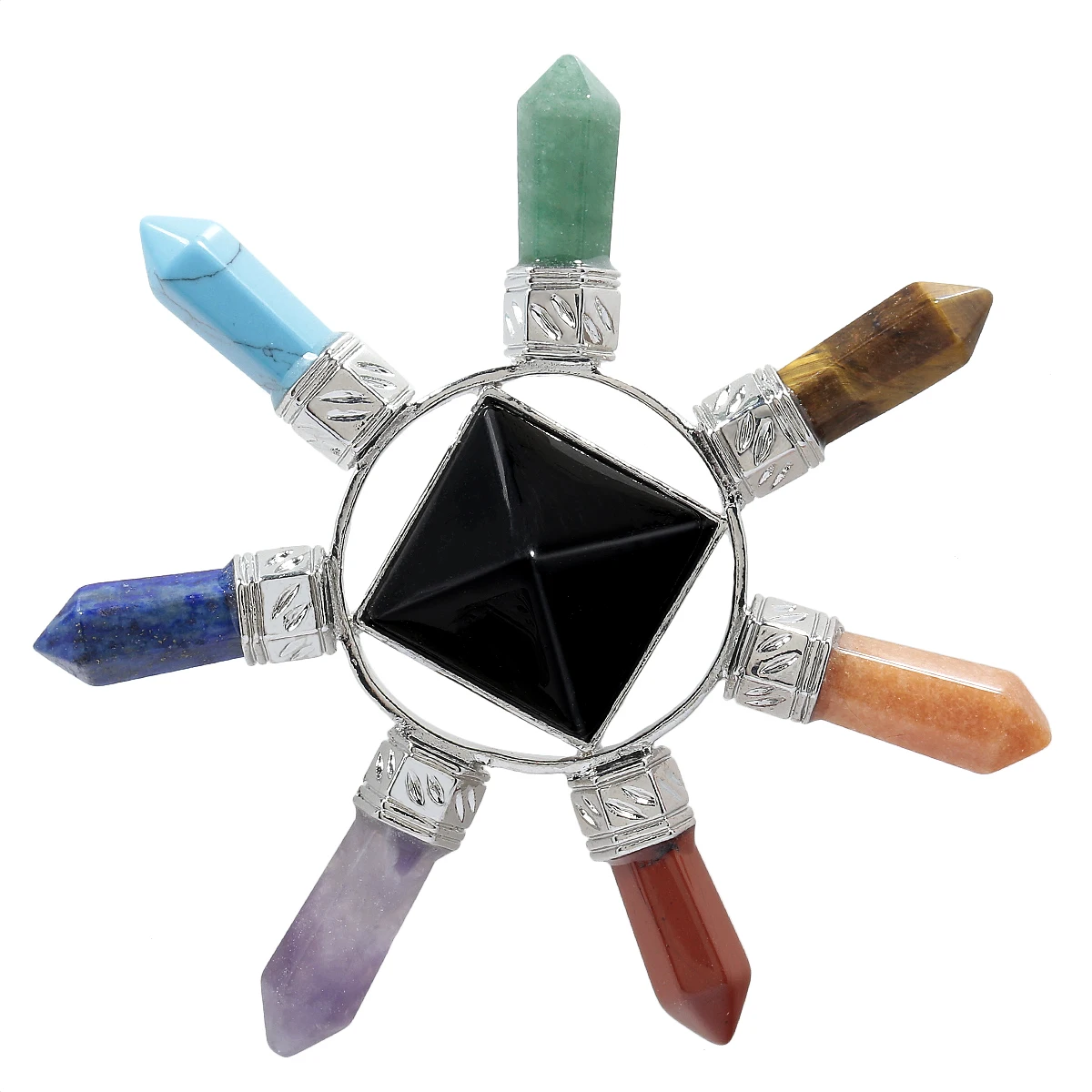 Healing Crystal Stone Pyramid & 7 Chakra Point Wand Generator For Yoga Meditation Balancing Home Decor