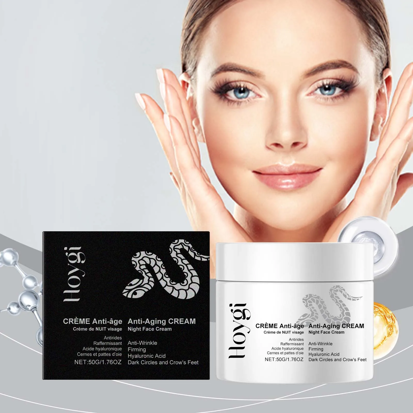 "Noktowizor przeciwstarzeniowy z kwasem hialuronowym - ujędrniający i zmniejszający zmarszczki krem ​​do twarzy na cienie pod oczami i zmarszczki - Intense Hy