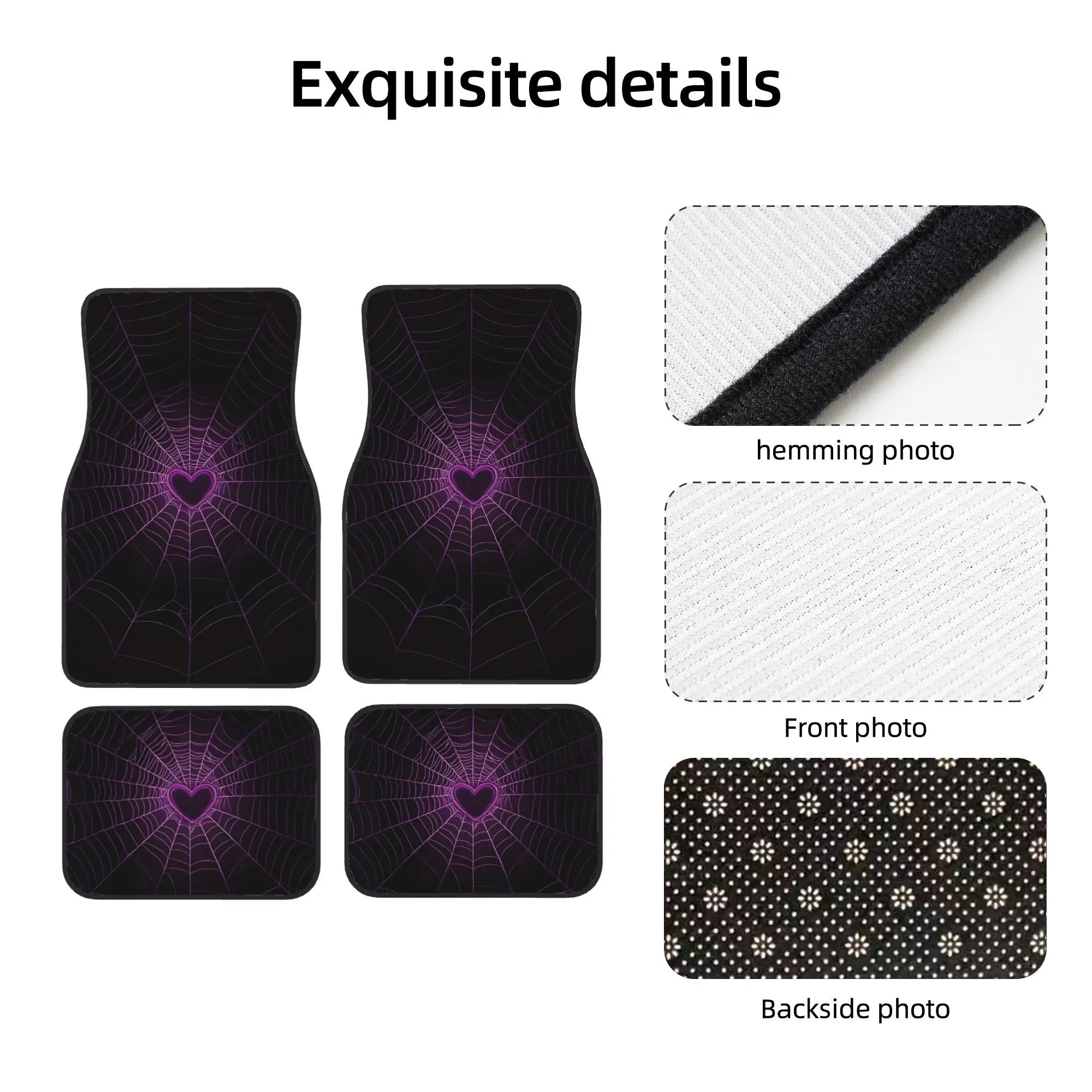 Set Of 4 Purple Heart-Themed Car Floor Mats That Are Fashionable And Easy To Maintain, Designed To Fit Any Vehicle Model. They P