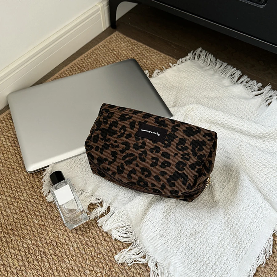 Bolsa de maquillaje única con estampado de leopardo • Organizador de cosméticos de gran capacidad • Bolsa de almacenamiento de lápiz labial
