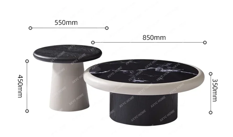 A Minimalist round coffee table living room modern light luxury microcrystalline stone coffee table combination