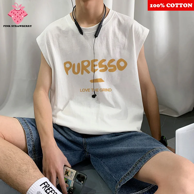 

100% Cotton Sleeveless T-shirt Men Summer 2025 New American Sport Vest Tee Fitness Swimm Run Vest Quick Dry Y2k Top men clothing