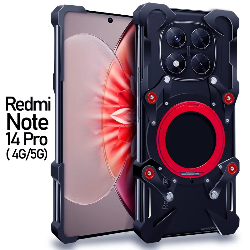 Image of Hohler Metallgehäuse für Xiaomi Redmi Note 14 Pro 5G 4G Cover Note 14 Pro+ Aluminiumstoßstange Eingebaut 360 ° Halterung mit Schutz