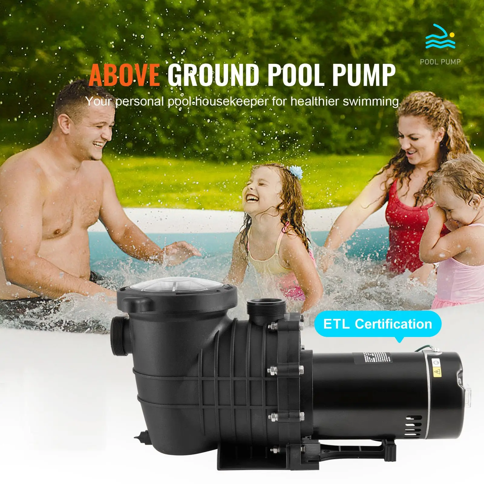 Above Ground Pool Pump, 2 HP, 110 GPM Max Flow Single Speed Swimming Pool Pump, 110V/240V 3450 RPM 59 Ft Max Head Pool Pump