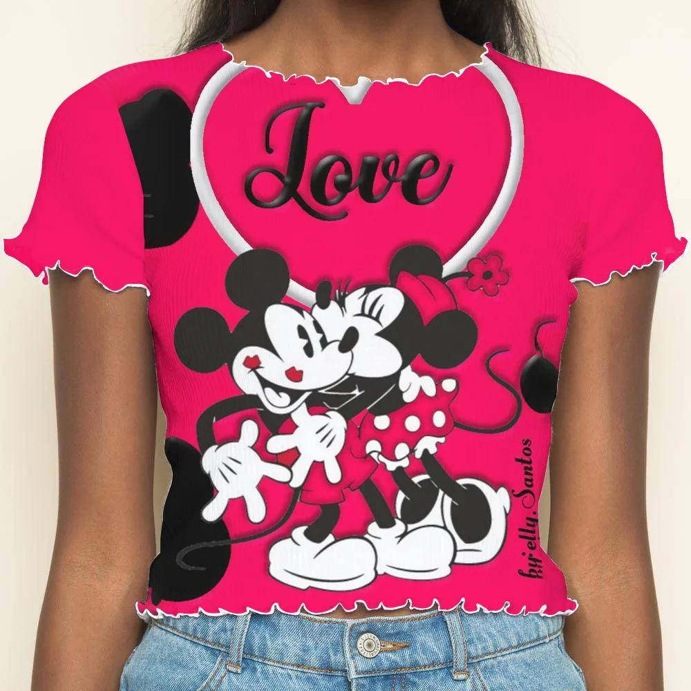 Lettuce Trim Disney Minnie Mouse Top Crew Neck New in Tops & Tees Short Sleeve T-shirt Mickey Clothing Women's Mickey Disney Top