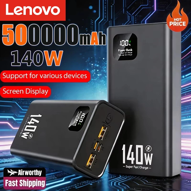 

Портативное зарядное устройство Lenovo 140W Power Bank 200000 мАч, высокая емкость, сверхбыстрая зарядка, для iPhone, Samsung, НОВИНКА