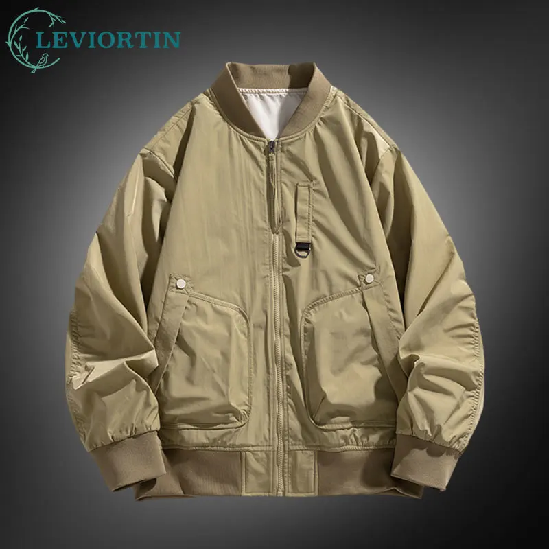 

Spring Men's Flight Workwear Jacket Solid Color American Style Multi-pocket Stand-up Collar Windbreaker Jackets Coats Man