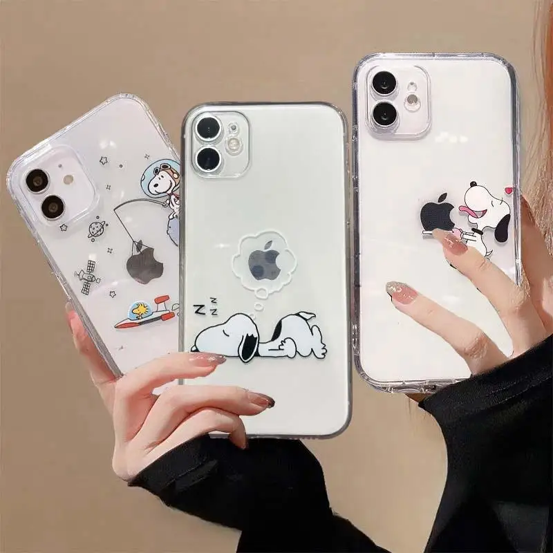 Caso Transparente Telefone para iPhone, Snoopy Bonito, Capa Macia, 15 Pro Max, 11, 12, 13, 14 Pro Max, 6, 6S, 7, 8 Plus, 12 Mini, XS, XR, SE 2, 3