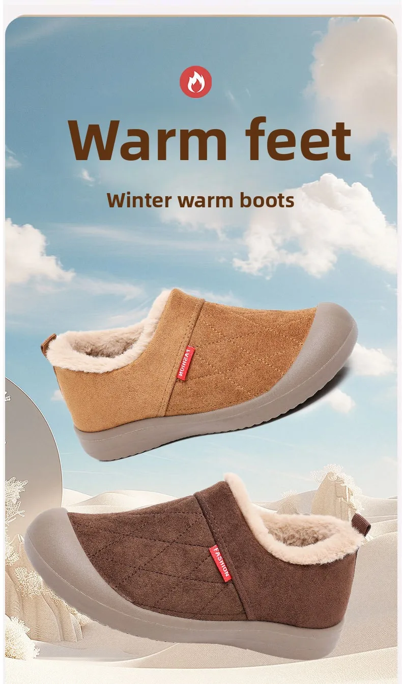 Damen Winter Warme Plüschgefütterte Slip-On Loafer Gestepptes Obermaterial Rutschfeste Weiche Sohle Lässige Baumwollschuhe zum Gehen – Detail 1