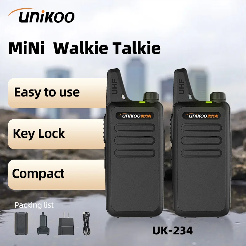 UNIKOO 2 pcs Mini Walkie Talkie PMR 446 Portable Two-way Radio ht PTT Walkie-talkies UK234 Portable Radio for Hunting Cafe