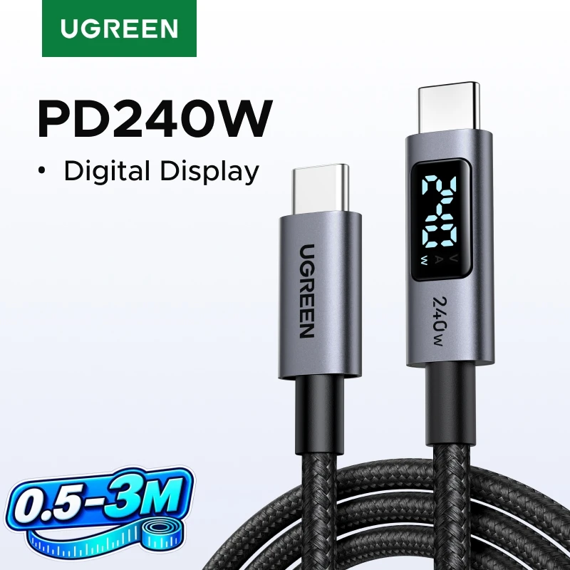 Ugreen USB-C cabo 240w tela de exibição digital pd3.1 tipo-c cabo para portátil macbook iphone 17 samsung s25 xiaomi carregador rápido