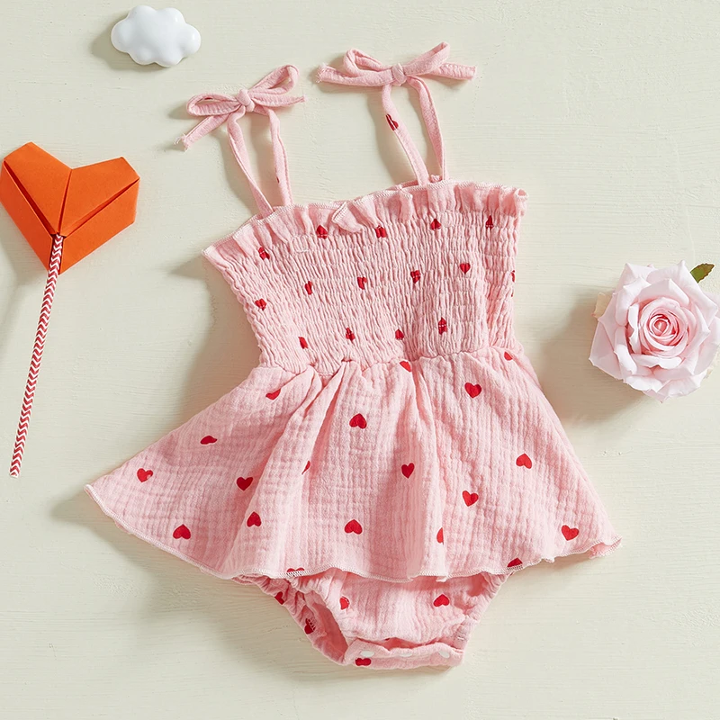 Baby Girl Romper Dress Casual Valentine s Day Heart Print Summer Sleeveless Jumpsuit for Newborn Toddler Cute Clothes