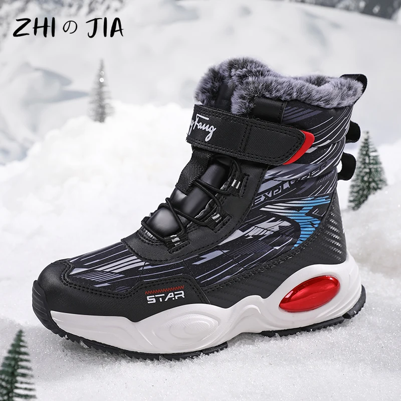 

Зимние противоскользящие зимние ботинки, детские высокие теплые и морозостойкие ботинки, модные кроссовки для мальчиков на открытом воздухе, размеры 33-40