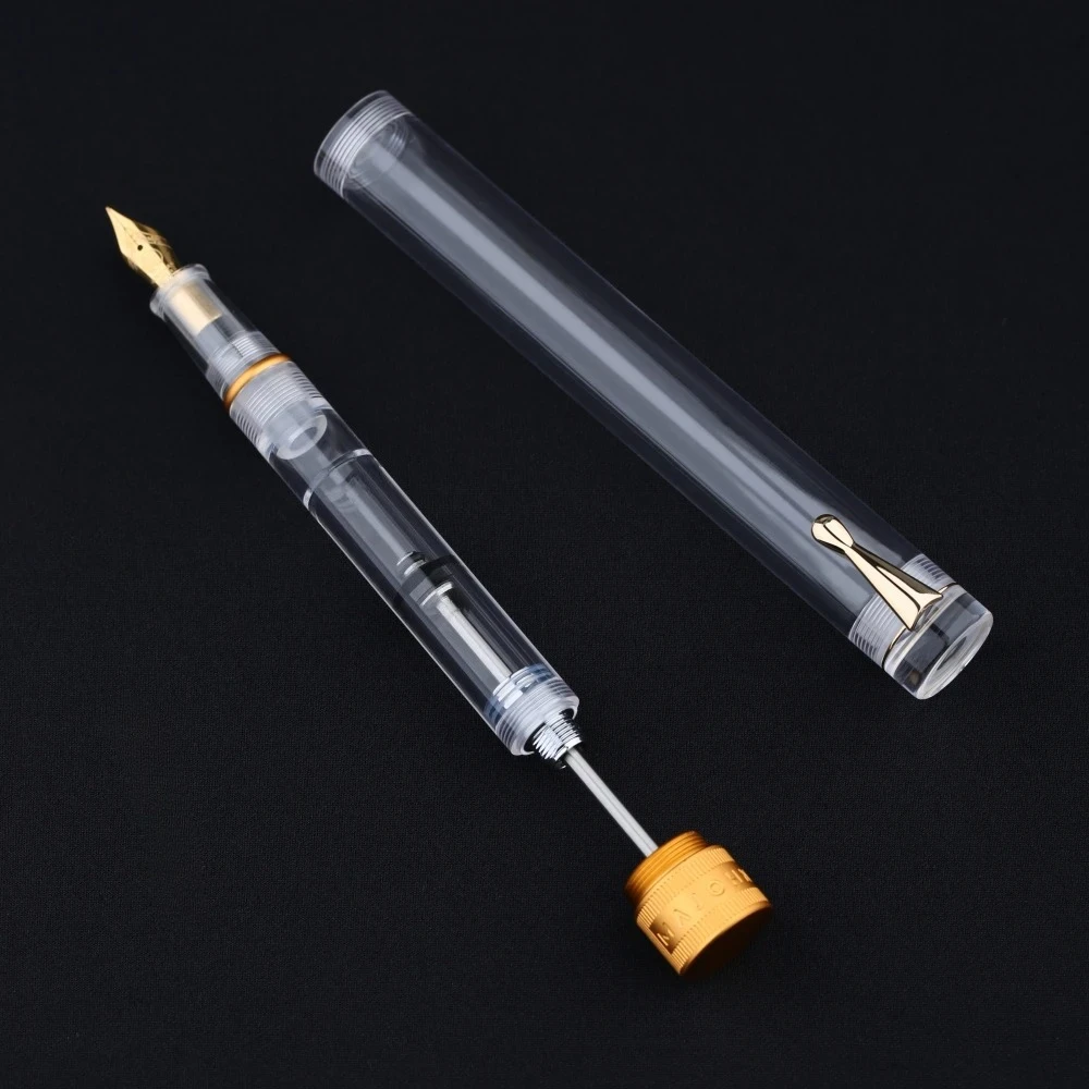 Majohn V1 Vacuum Filling Fountain Pen EF/F/M/ Long Knife Nib Transparent Resin Golden/Silver Clip Demonstration Writing Gift Pen