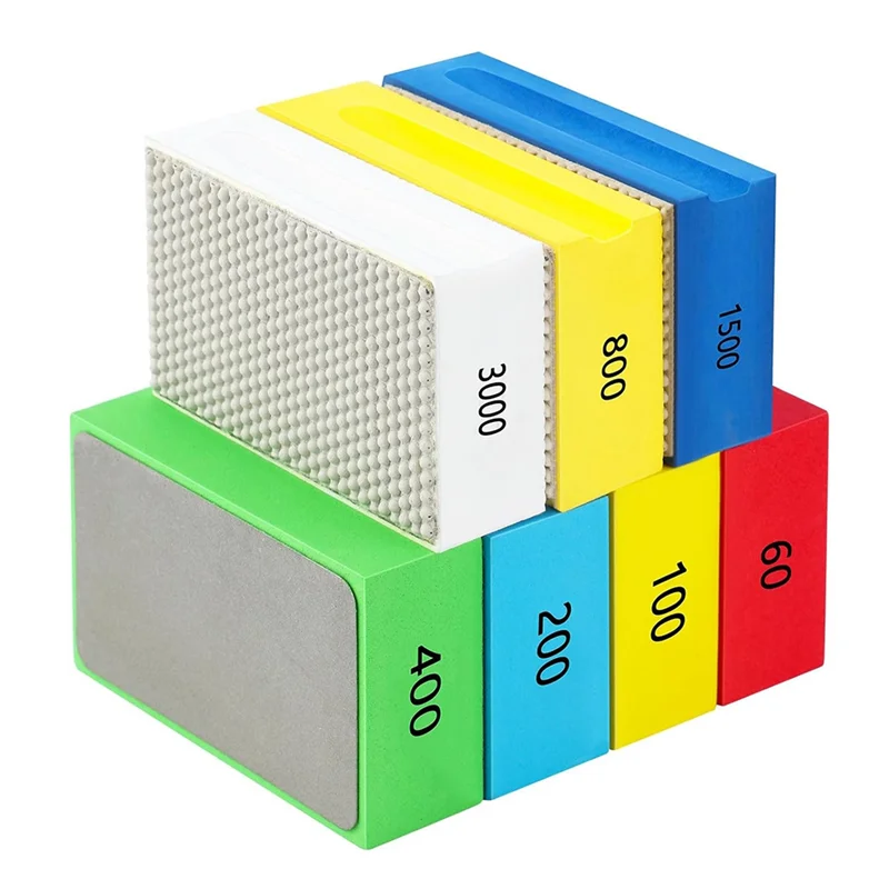 

AC88-7 Pcs Diamond Hand Polishing Pads 60/100/200/400/800/1500/3000 Grit Diamond Sanding Pads Wet And Dry Sanding Block