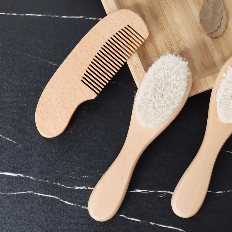 

2PCS/Set Baby Hair Brush And Comb Set for Newborn Wood Comb For Hair Massage Bath Shower Mini Baby Brush Kids Pocket HairBrush