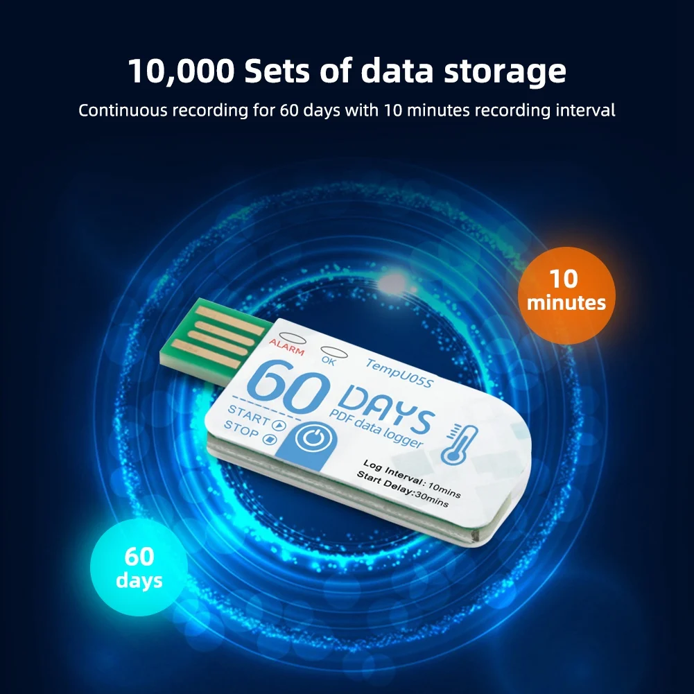 【Получшие предложения】1 шт. USB-регистратор данных температуры Tempu05s, 60-дневный анализатор температуры для одноразового использования, PDF-отчет, USB-регистратор температуры