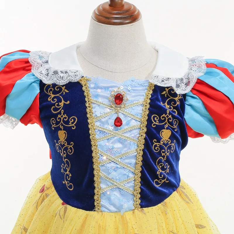 New Disney Snow White Ponky Dress Halloween Party Girl Cosplay Snow White New Lace Kids Dress Children's Christmas Birthday Gift