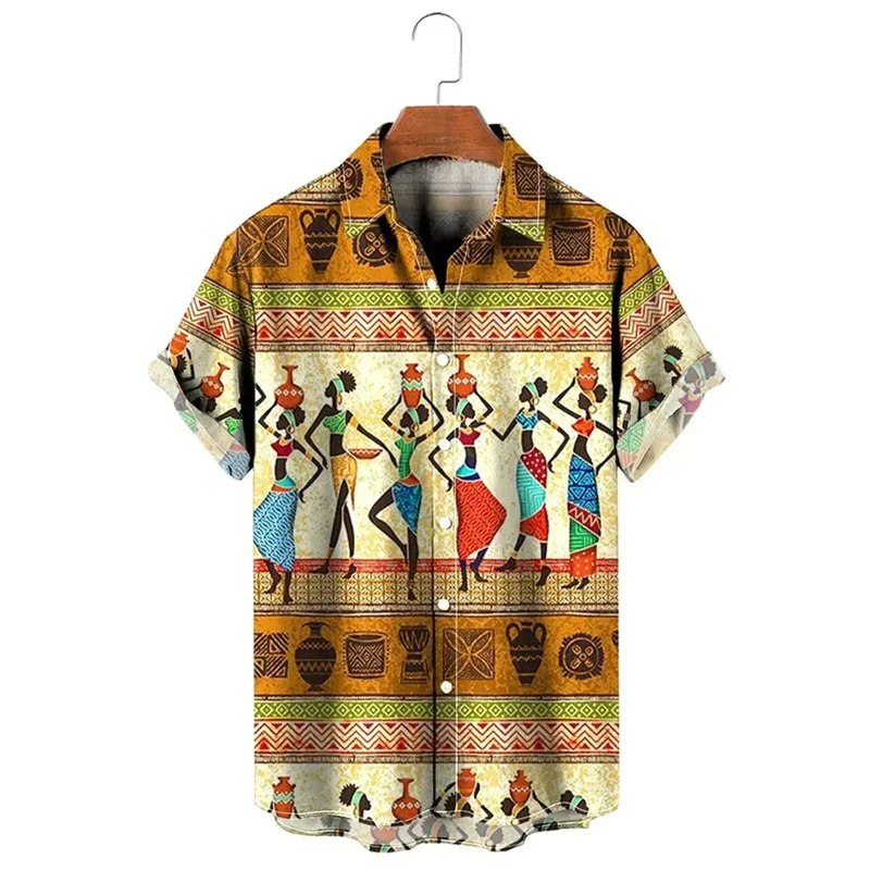Camisa Hawaiana Étnica Vintage Impresa en 3D para Hombre, con Gráficos de Grullas, Plantas y Cohetes, Camisas Aloha de Verano, Blusas Holgadas con Botones y Solapa