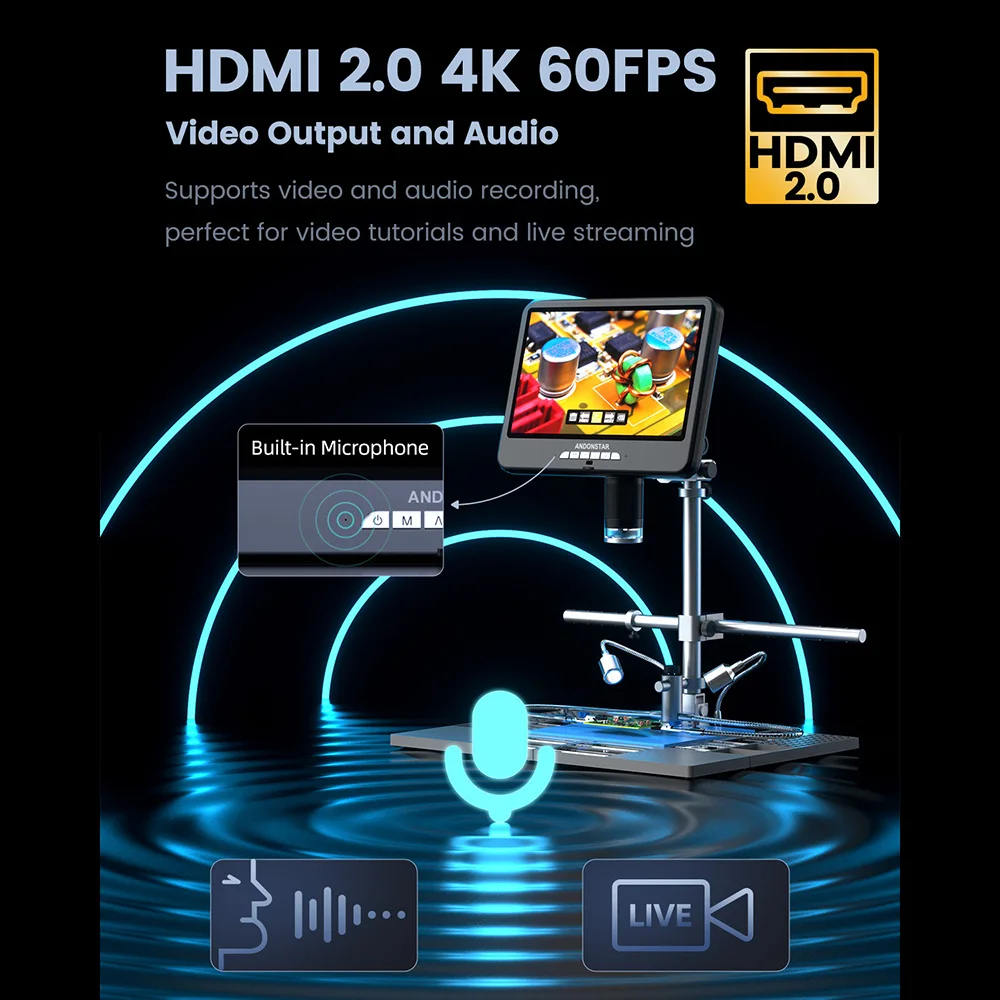 Gold Seller 4K 60FPS 10.1'' 3840P UHD Digital Microscope 2000X 64MP 3840P UHD Soldering Microscope for Electronic Repair