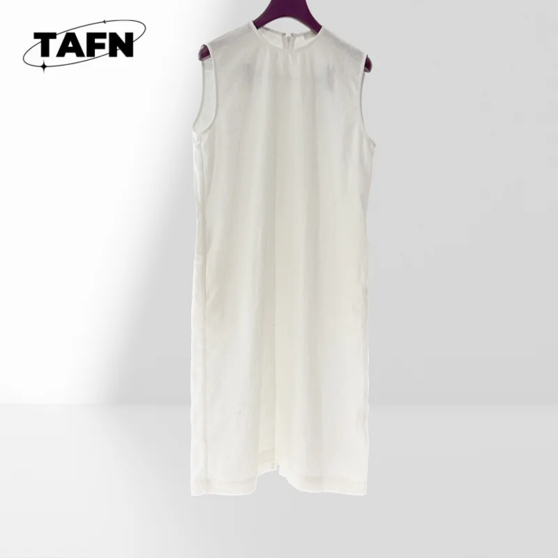 Abito con tasca in gilet di lino glutinoso morbido Temperamento di High Street Bellissimo abito in cashmere di ispirazione vintage – Morbido AG1407