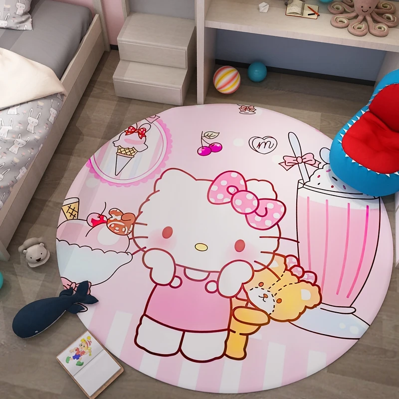 

Anime Sanrio Hello Kitty Round Carpet Bedside Blanket Kawaii Cute Bedroom Doormat Non-slip Floor Mat Home Living Room Decor Rug