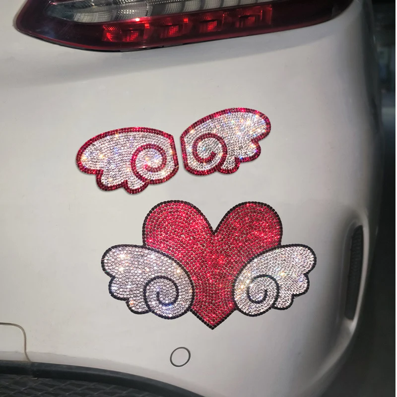Bling Diamond Love Wings Car Stickers for Rear Window Cover Scratches on Auto Bumper Body Refrigerator Helmet Blossom Decal