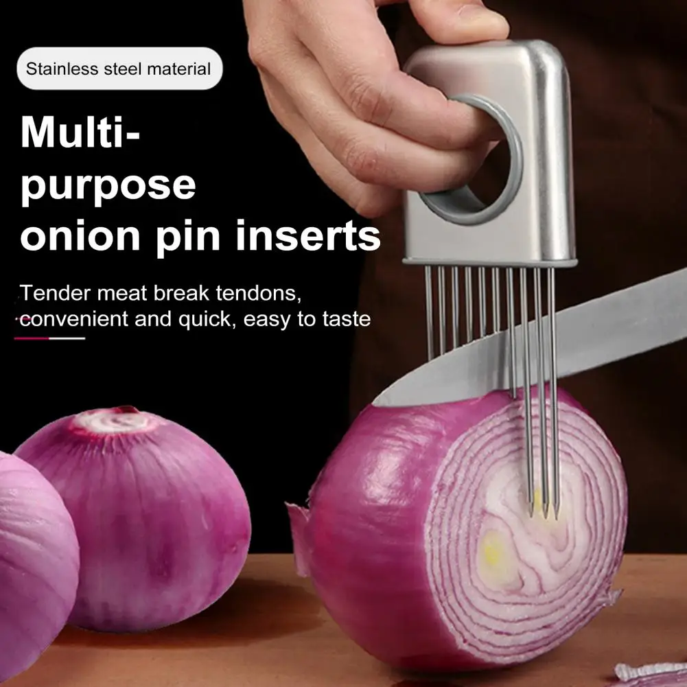 Stainless Steel Onion Cutter Anti-slip Onion Holder Stainless Steel Onion Slicer Holder with for Vegetable for Potato for Easy