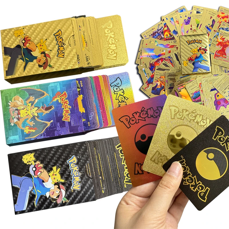 55-pcs-diy-pokemon-folha-de-ouro-cartao-bulbasaur-charmander-squirtle-pikachu-cartao-flash-anime-colecao-acao-brinquedo-figuras-presente