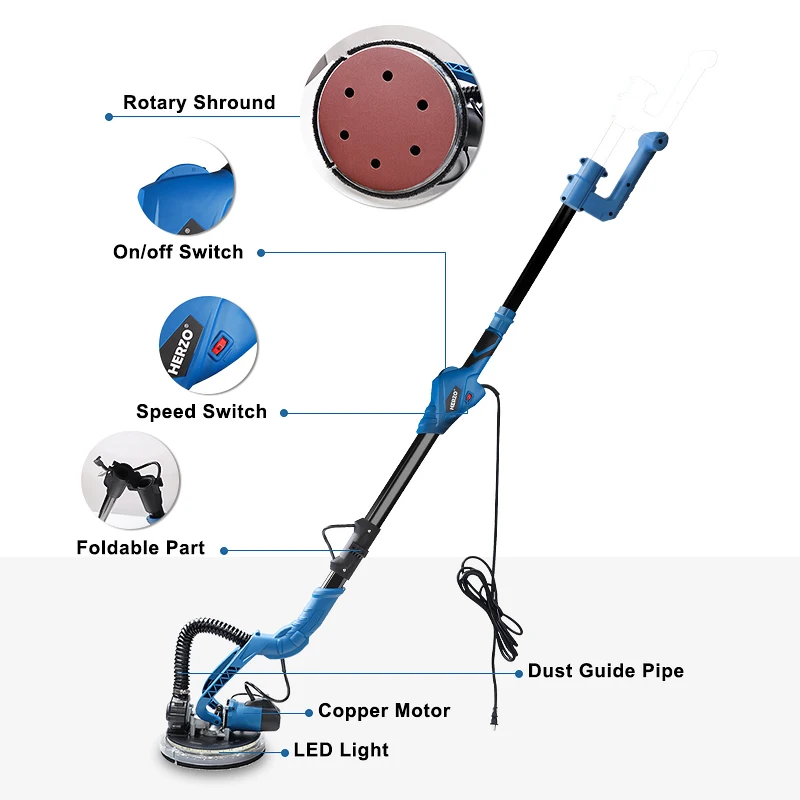 DIY 220V Electric Drywall Sander With LED Light Portable Foldable Wall Sanding & Vacuum Wholesale Orbit Sander
