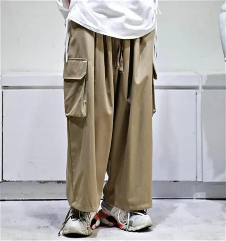 

Men's new large pocket loose legged casual pants fashion large casual straight pants wide leg pants youth