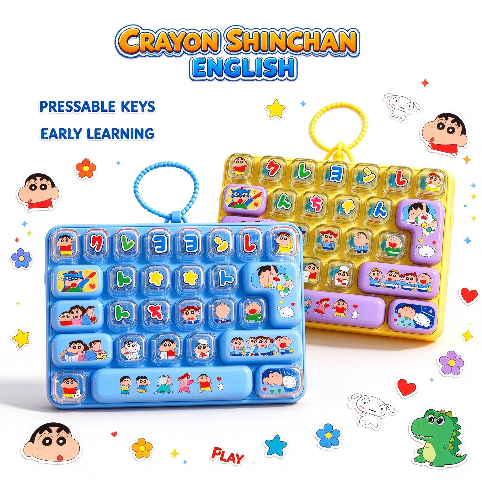 #Crayon Shin-chan 26Grid Keycap Clicker Anti Stress Fidget Keyboard Keychain Japanese alphabet Button Hand Relax Gift 26구 키캡 키링