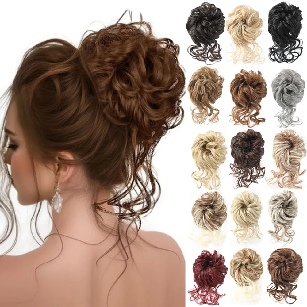 كعكة الشعر الاصطناعية الفوضوية Chignon Dount مع شريط مرن مجعد فوضوي كعكة Scrunchies أوبدو هيربيسي تمديد للنساء