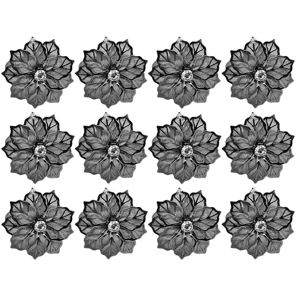 

12pcs Gun Black Napkin Rings Elegant Flower Design For Wedding Party Table Decor Valentine Dining Serviette Holder