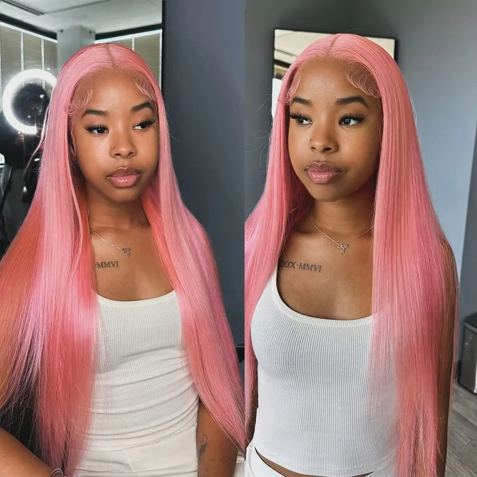 Parrucche anteriori in pizzo rosa 13x4 Parrucche anteriori in pizzo sintetico lungo dritto Glueless Pre pizzicate Capelli rosa resistenti al calore per le donne Quotidiano