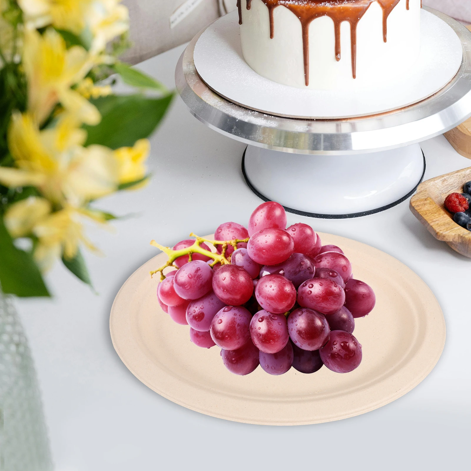 

50pcs Oval Paper Disposable Party Tableware Fruit Dinnerware Multi Function Plates Biodegradable Pulp Practical Reliable Food
