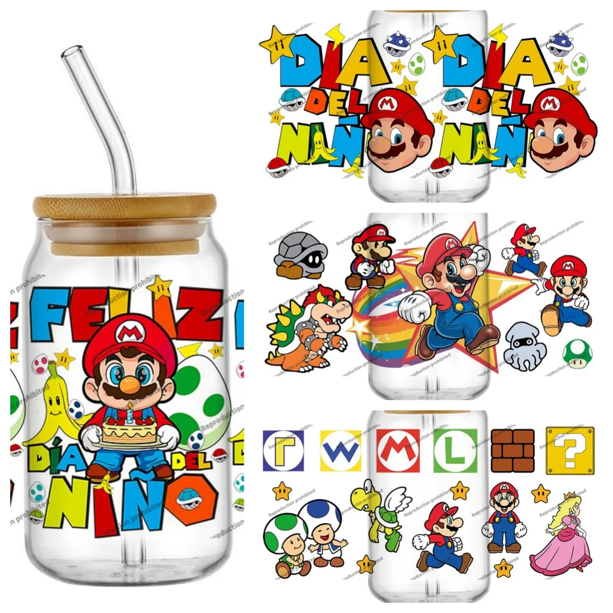 

Feliz Dia Del Nino Cute Game Style UV DTF Transfer Cup Wraps for 16oz Can Glass Kids Day Cartoon Craft DIY Mug Transfer Stickers